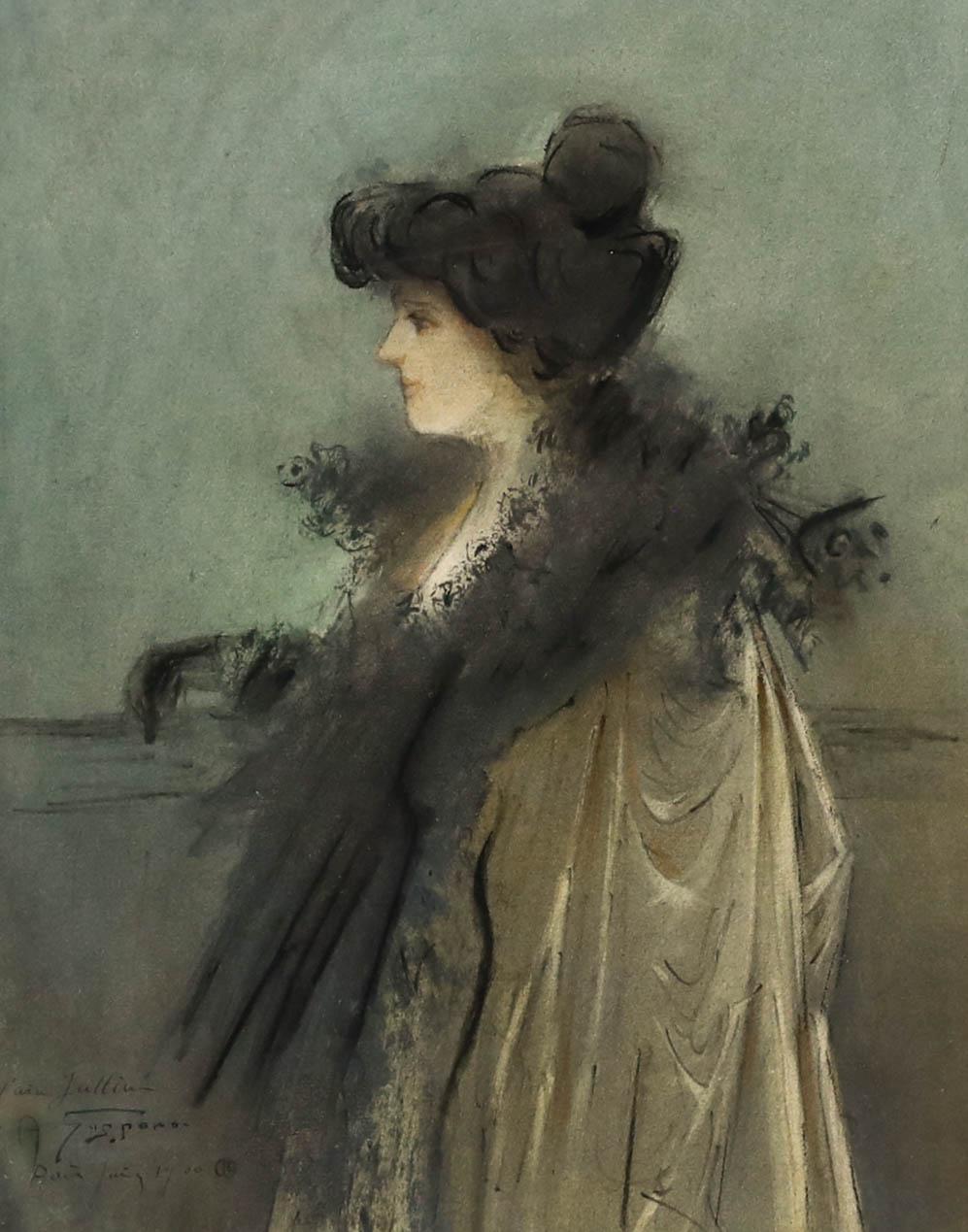 Auguste Panon - 1900 Pastel, Woman in Profile - Art by Unknown