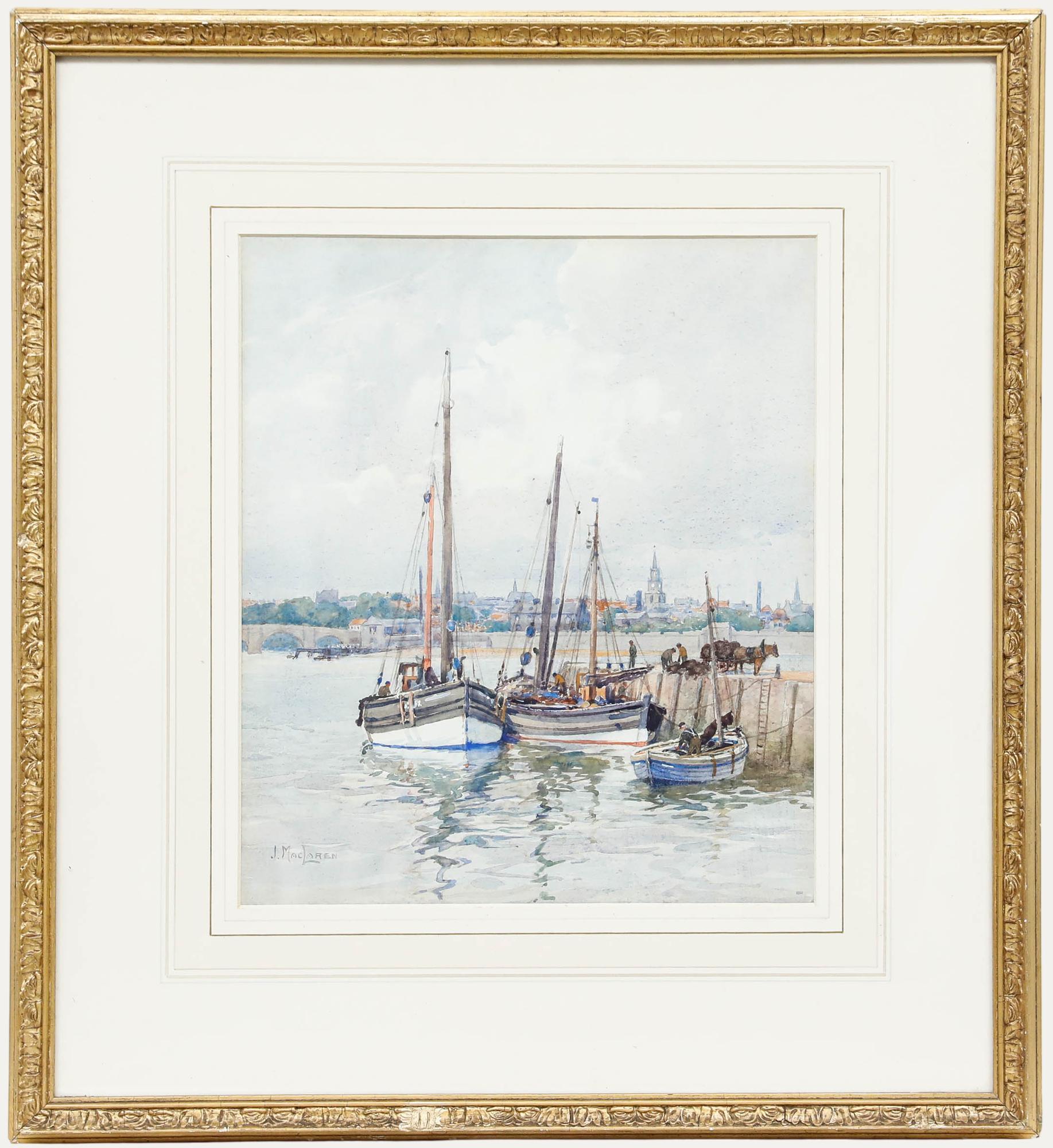 Unknown Figurative Art – James MacLaren (fl. 1881-1917) - Aquarell, Boote an einem schottischen Fluss