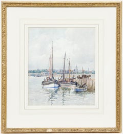 James MacLaren (fl.1881-1917) - Watercolour, Boats Moored on a Scottish River