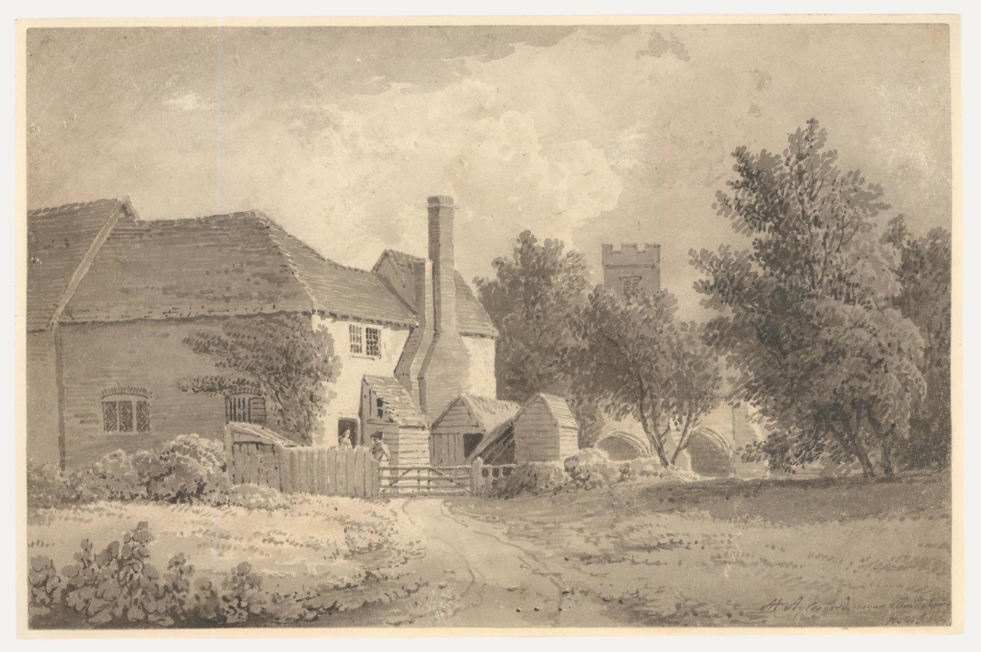 Landscape Art Unknown - Heneage Finch 5e comte d'Aylesford (1786-1859) - Aquarelle, Aylesford, Kent