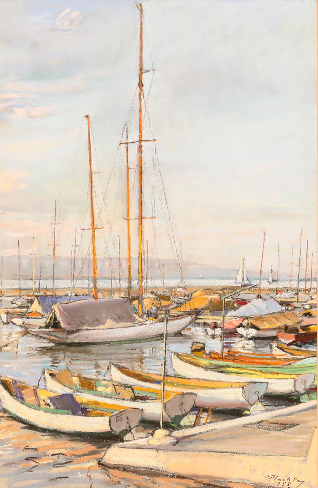 Erna Plachte (1893-1986)  - Deutsch Mitte 20. Jahrhundert Pastell, Studie von Booten – Art von Unknown