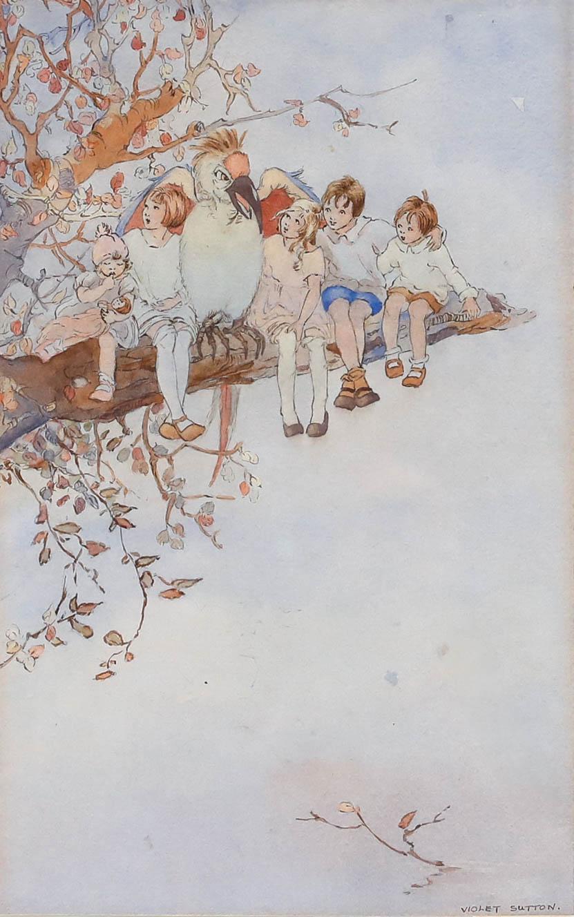 Violet Sutton - Gerahmtes Aquarell aus dem frühen 20. Jahrhundert, Ein magisches Abenteuer – Art von Unknown