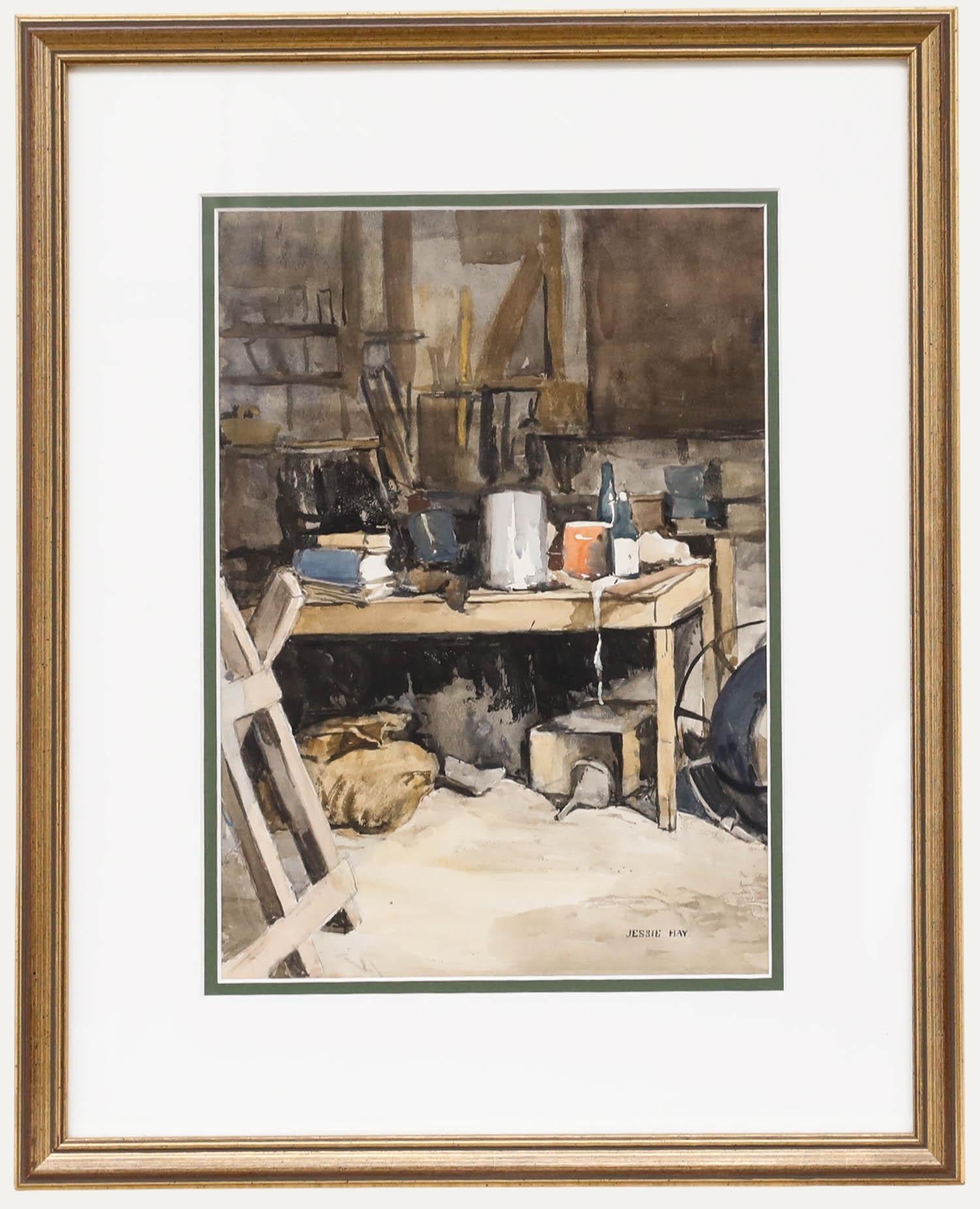 Unknown Still-Life - Jessie Hay - Framed Mid 20th Century Watercolour, Shed Interior I