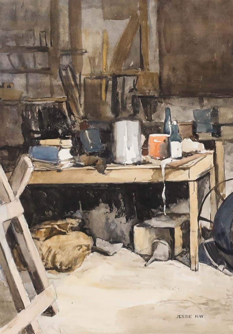 Jessie Hay - Framed Mid 20th Century Watercolour, Shed Interior I - Art by Unknown