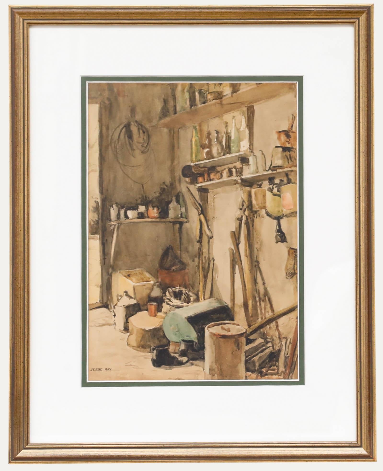 Unknown Still-Life - Jessie Hay - Framed Mid 20th Century Watercolour, Shed Interior II