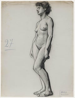 Pierre Neveu (geb. 1929) - Mitte 20. Jahrhundert Kohlezeichnung, Studie einer Dame II