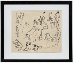Pierre Ambrogiani (1907-1985) - Pen and Ink Drawing, Study of Dogs & Figures
