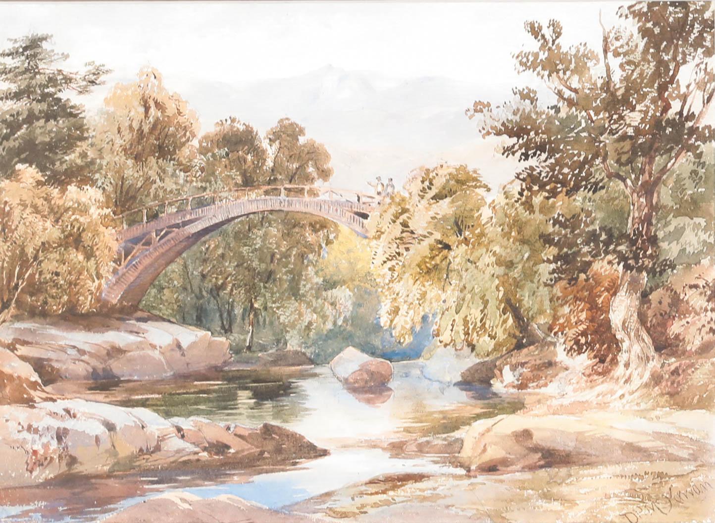 David Hall McKewan (1817-1873) - Framed Watercolour, Figures on a High Bridge - Art by David Hall Mckewan