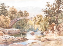 David Hall McKewan (1817-1873) - Framed Watercolour, Figures on a High Bridge