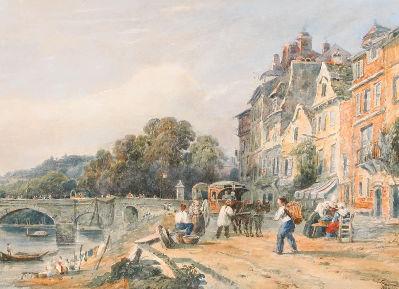 Caleb Robert Stanley (1795-1868) - 1830 Watercolour, Town by the River For Sale 1