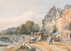 Caleb Robert Stanley (1795-1868) - 1830 Watercolour, Town by the River