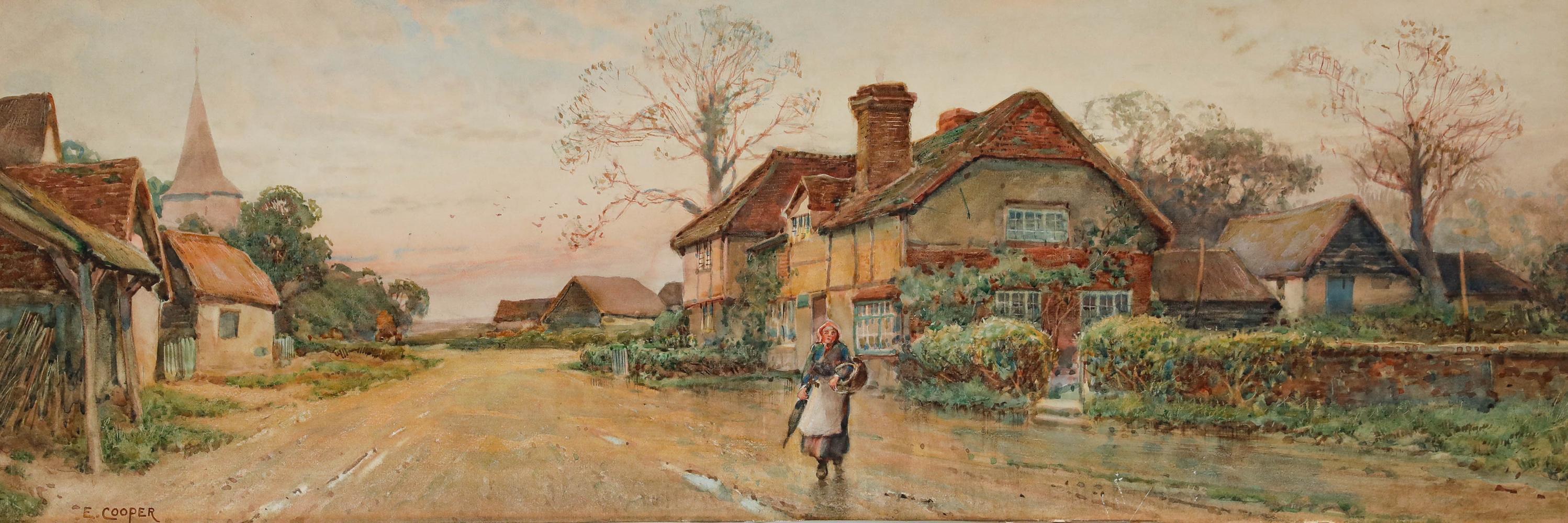 E. Cooper  - Early 20th Century Watercolour, Village at Dusk - Art by Unknown