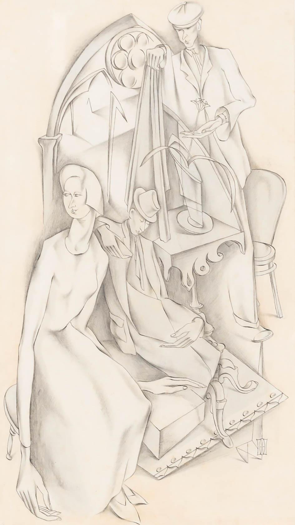 Iris Hardcastle (1919-2013) - Graphite Drawing, A Rose for the Lady - Art by Unknown