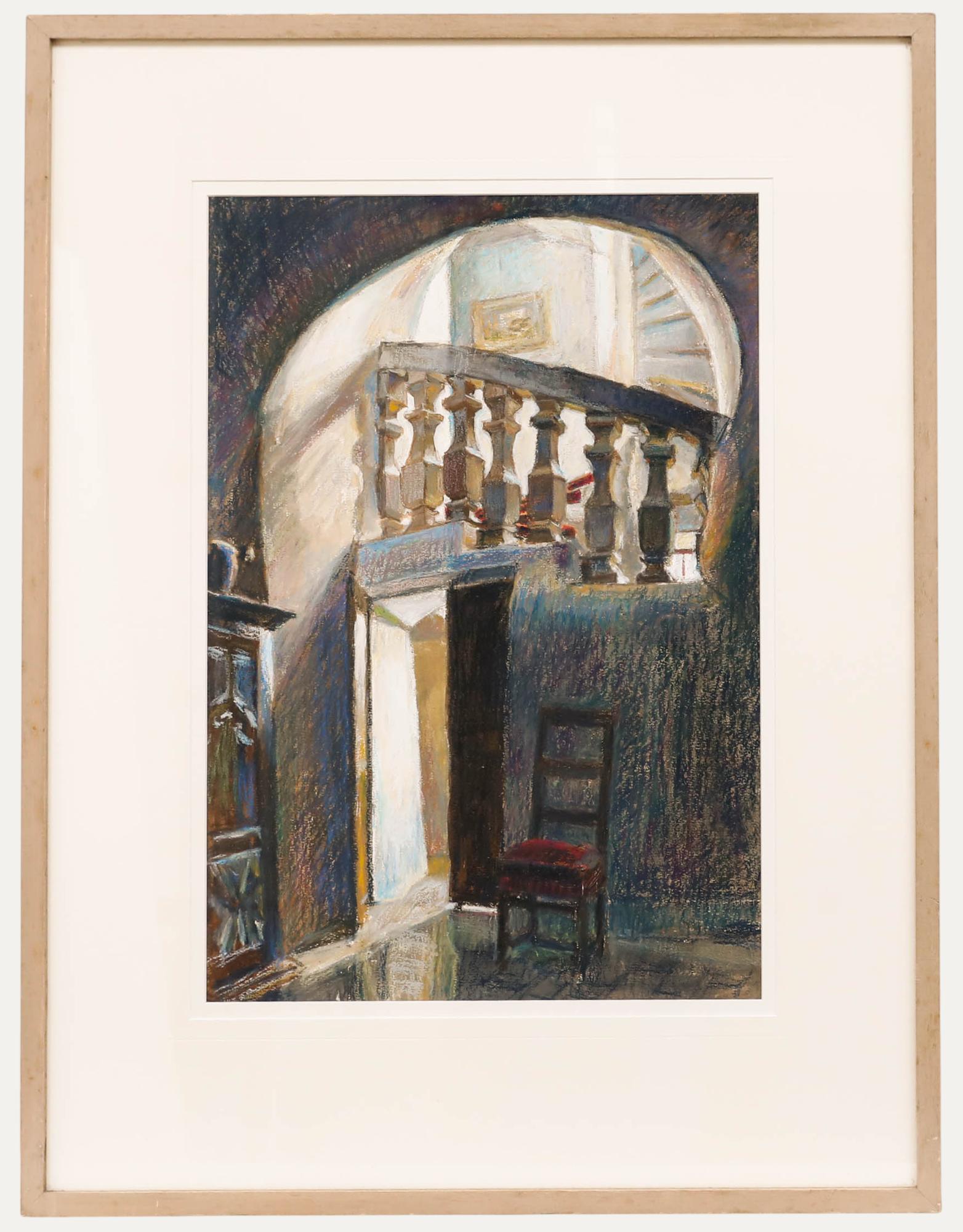 Pauline Plummer (b.1933) - Framed Contemporary Pastel, Château Staircase