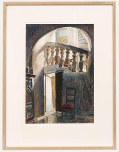 Pauline Plummer (b.1933) - Framed Contemporary Pastel, Château Staircase