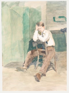 Pauline Plummer (geb. 1933) - 20. Jahrhundert Aquarell, Sitzender Junge