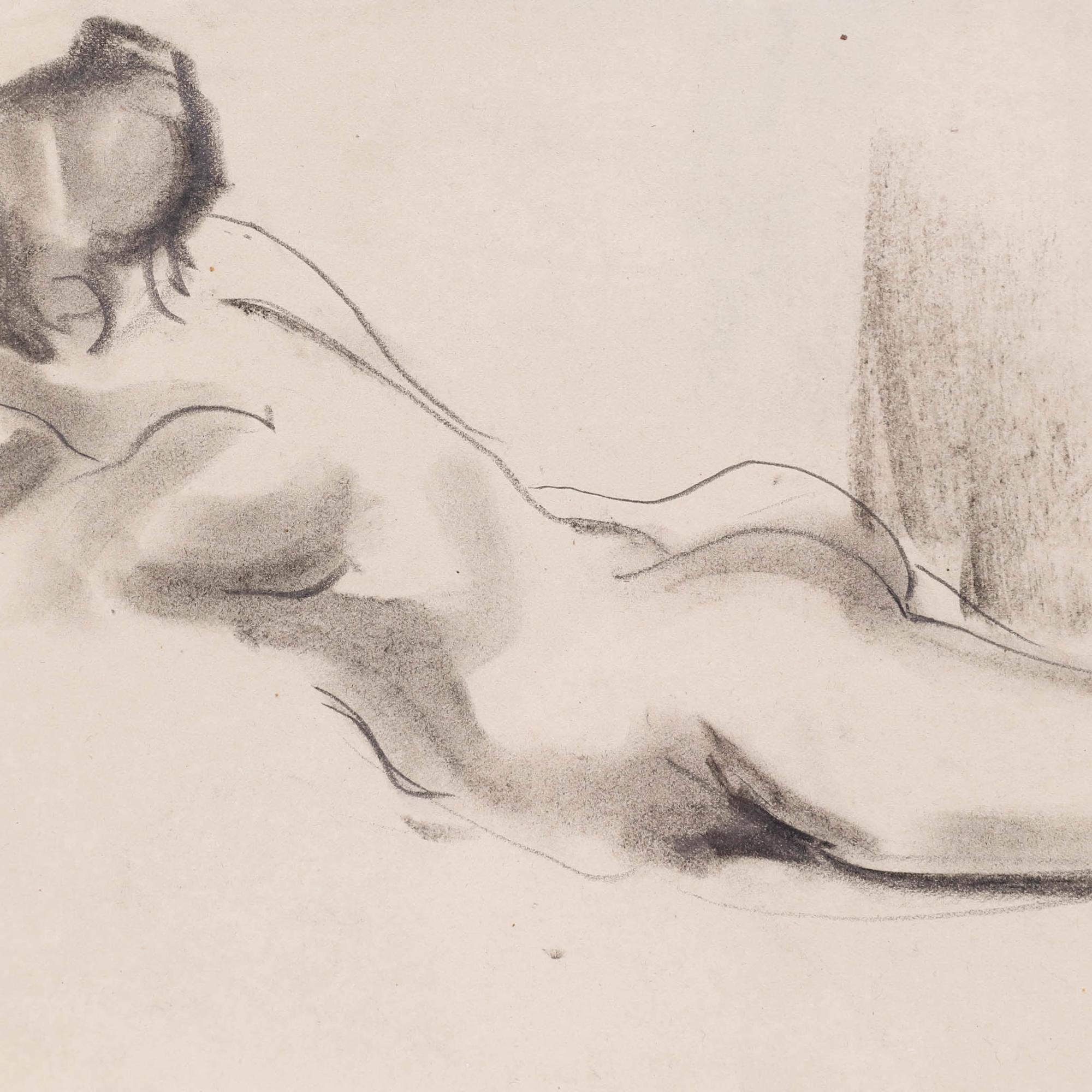 Raymond Moisset (1906-1994) -Dibujo en grafito de principios del siglo XX, Desnudo recostado en venta 3