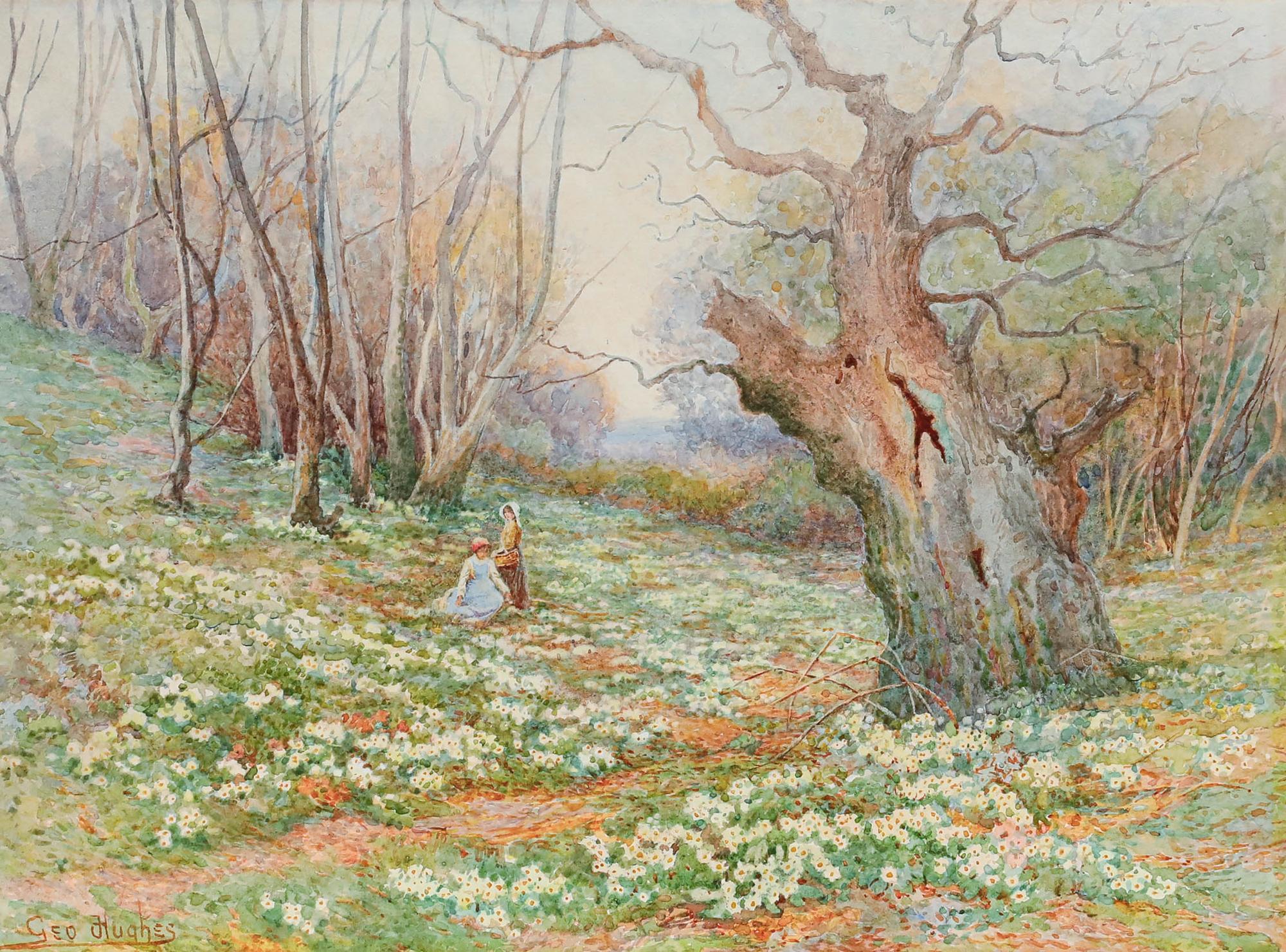 George Hughes (1813-1858) - Aquarelle, Scène de forêt au début du printemps en vente 1