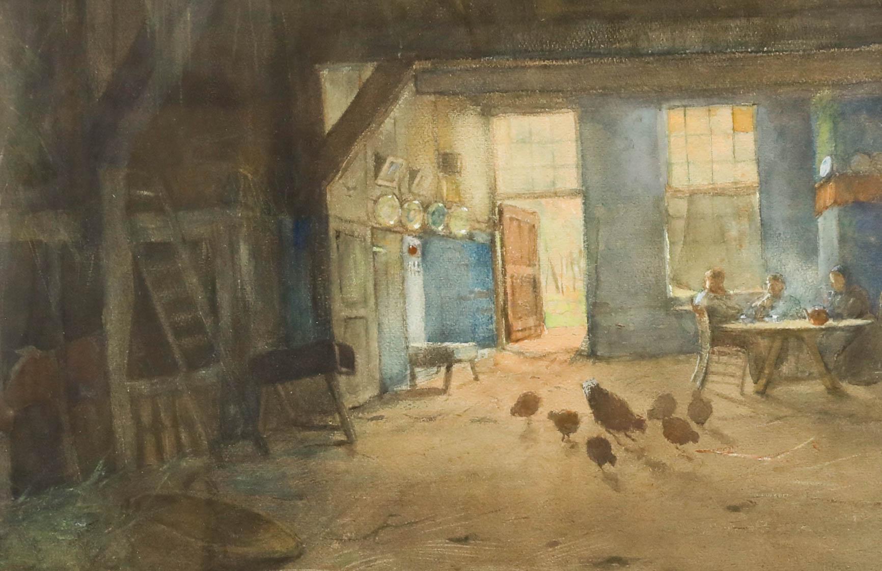 Jan Harm Weijns (1864-1945) - Acquerello incorniciato, Pausa tè nel fienile - Art di Weijns, Jan Harm