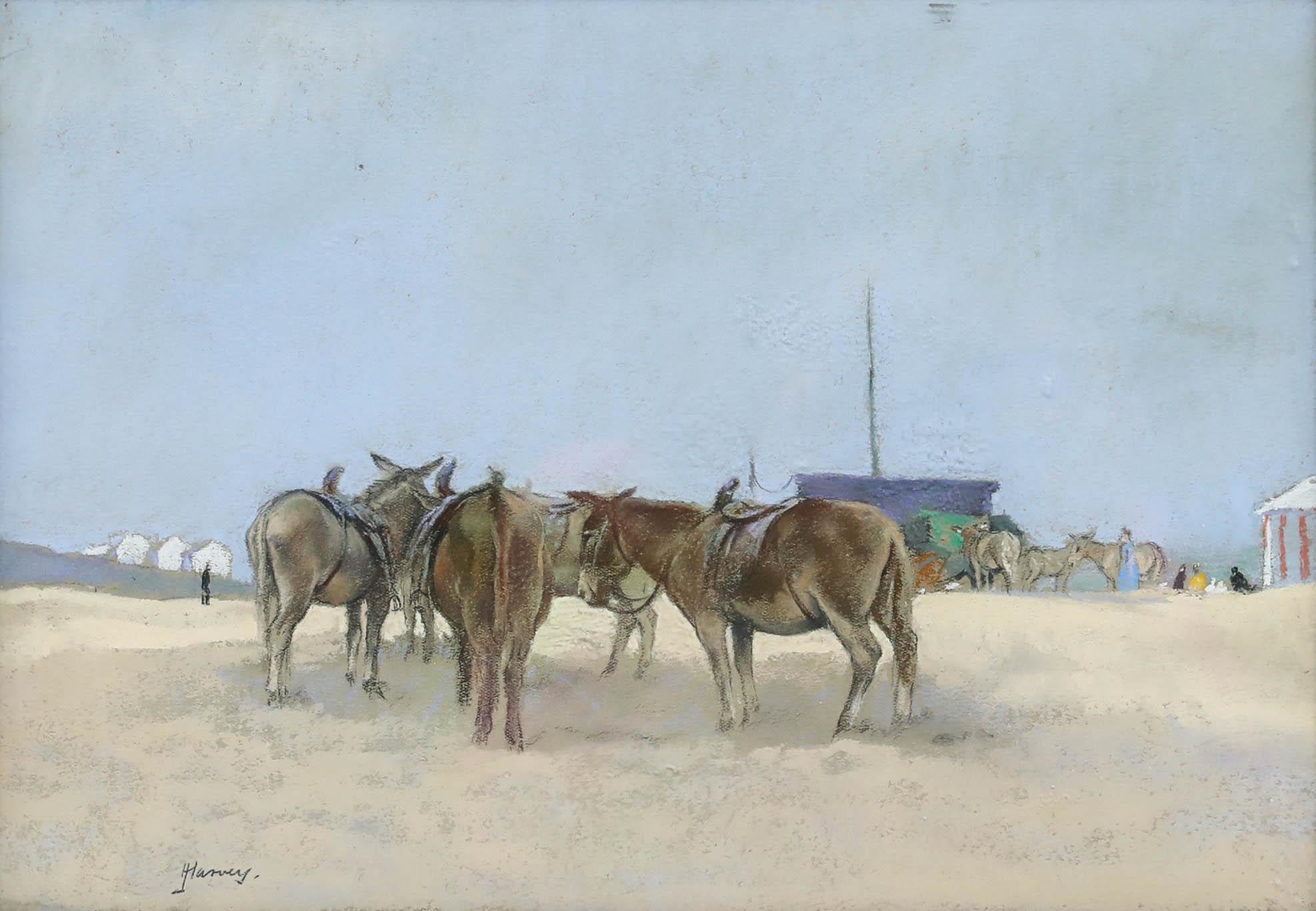 J. Harvey - Pastel de mediados del siglo XX, Burros en la playa en venta 1
