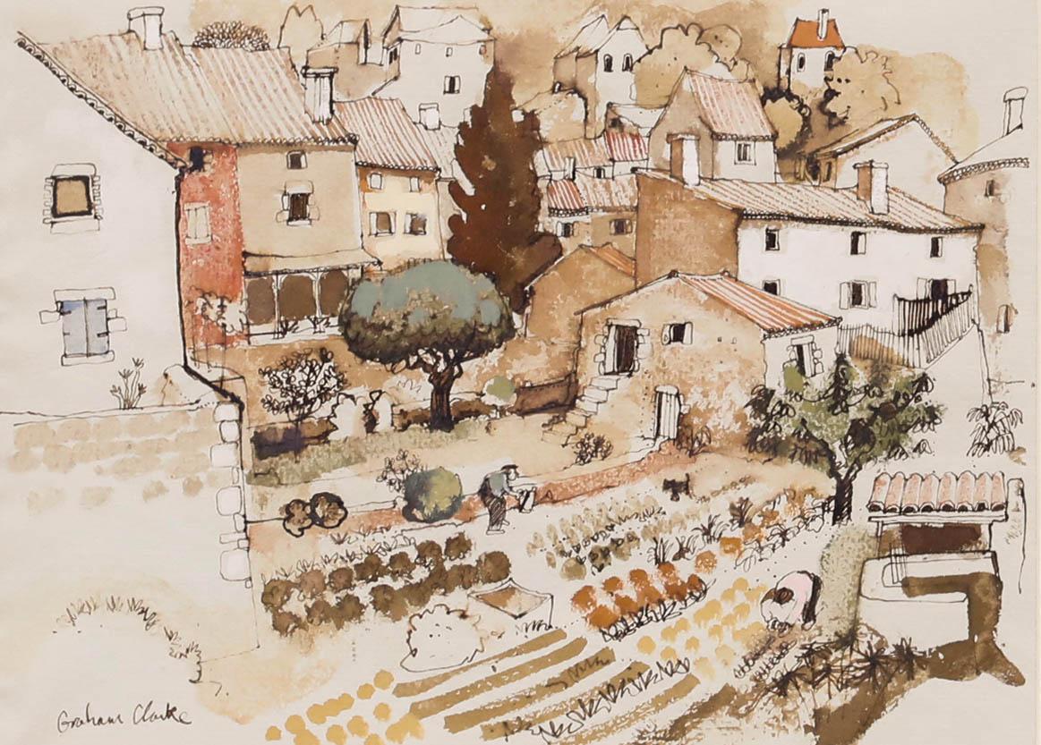 Graham Clarke (né en 1941) - Gouache du 20e siècle, Jardins Ardèche en vente 1