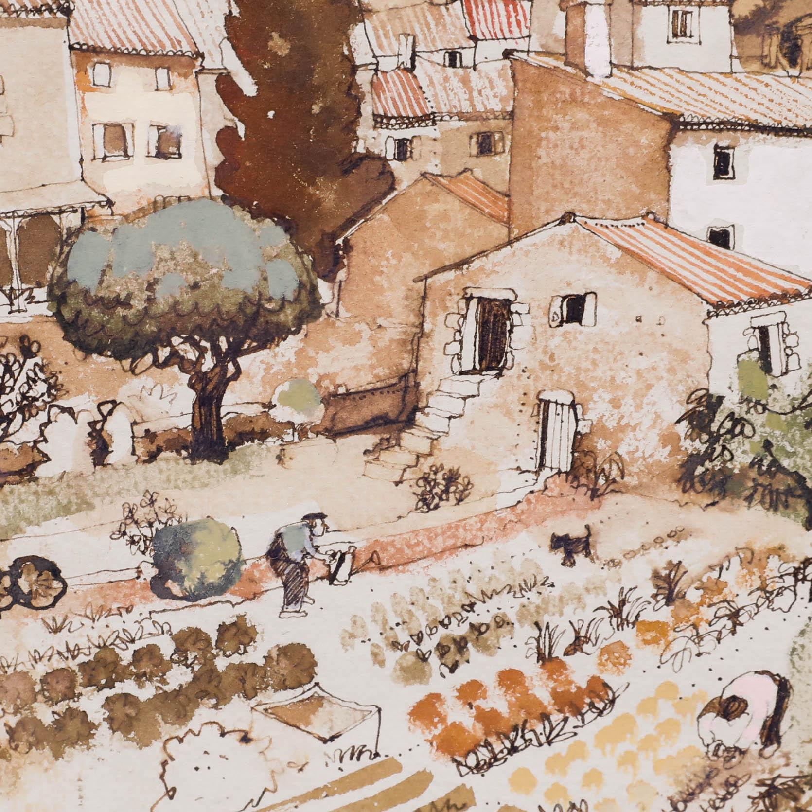 Graham Clarke (n�é en 1941) - Gouache du 20e siècle, Jardins Ardèche en vente 3