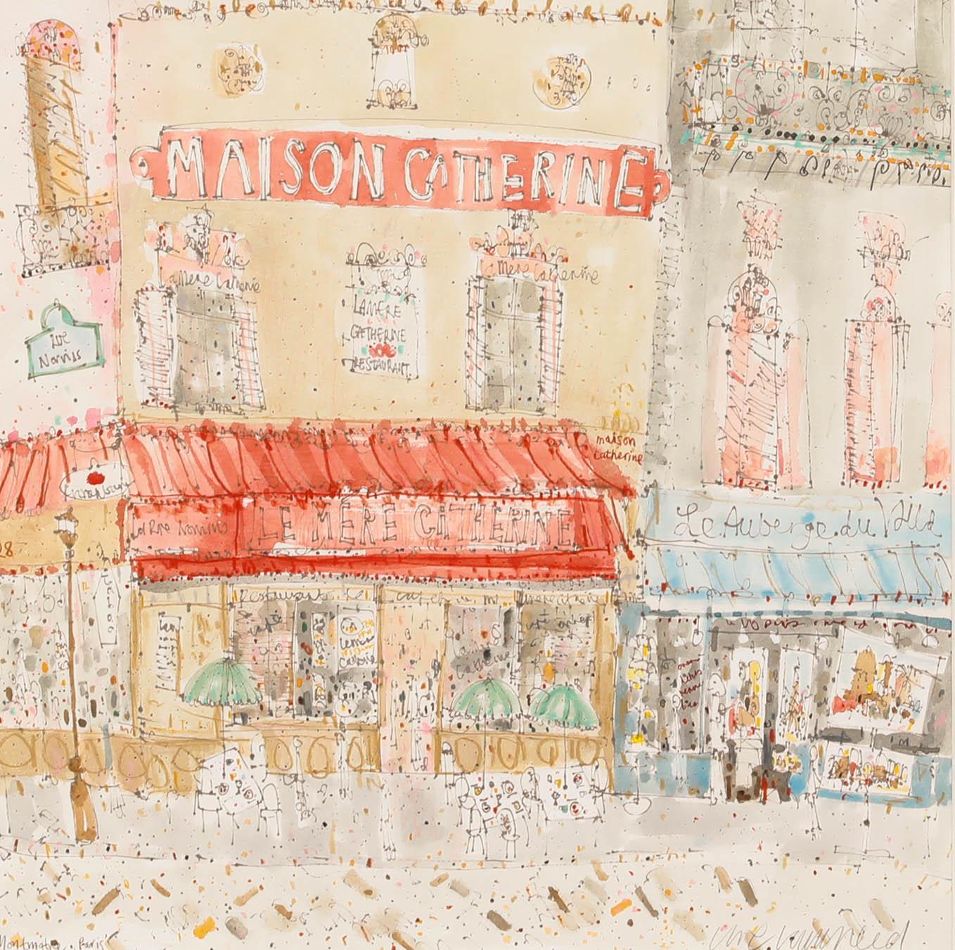 Clare Caulfield - Aquarelle contemporaine encadrée, Maison Catherine - Art de Unknown