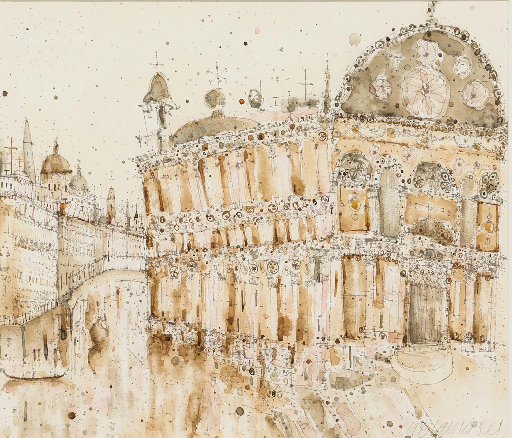 Clare Caulfield  - Acquerello del XX secolo, Santa Maria dei Miracoli, Venezia - Art di Unknown