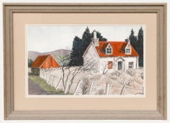 Dione Page (1936-2021) - Pastel contemporáneo enmarcado, Tejados rojos