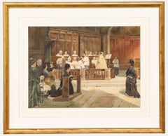 Hamilton RSW (1830-1923) - Aquarelle de la fin du 19e siècle, Prières du dimanche