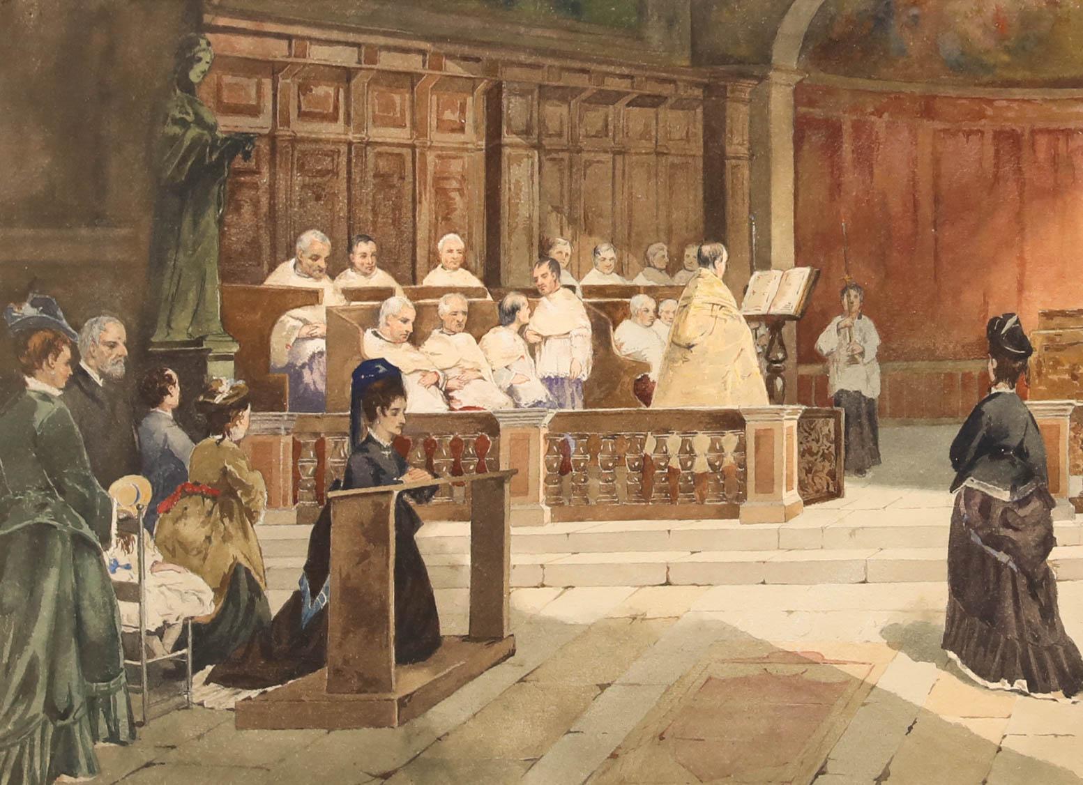 Hamilton Maxwell RSW (1830-1923) - Acquerello della fine del XIX secolo, Preghiere della domenica in vendita 1