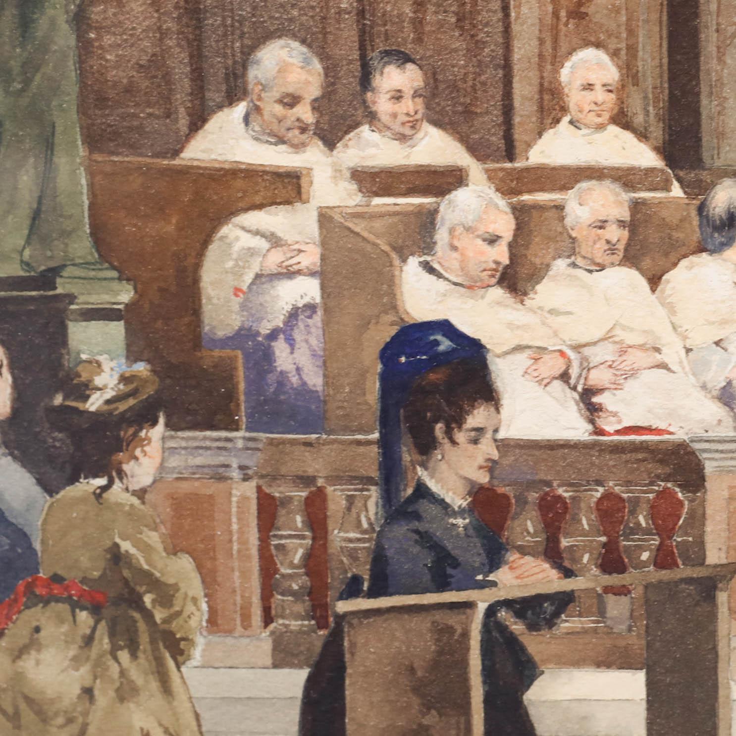 Hamilton Maxwell RSW (1830-1923) - Acquerello della fine del XIX secolo, Preghiere della domenica in vendita 3