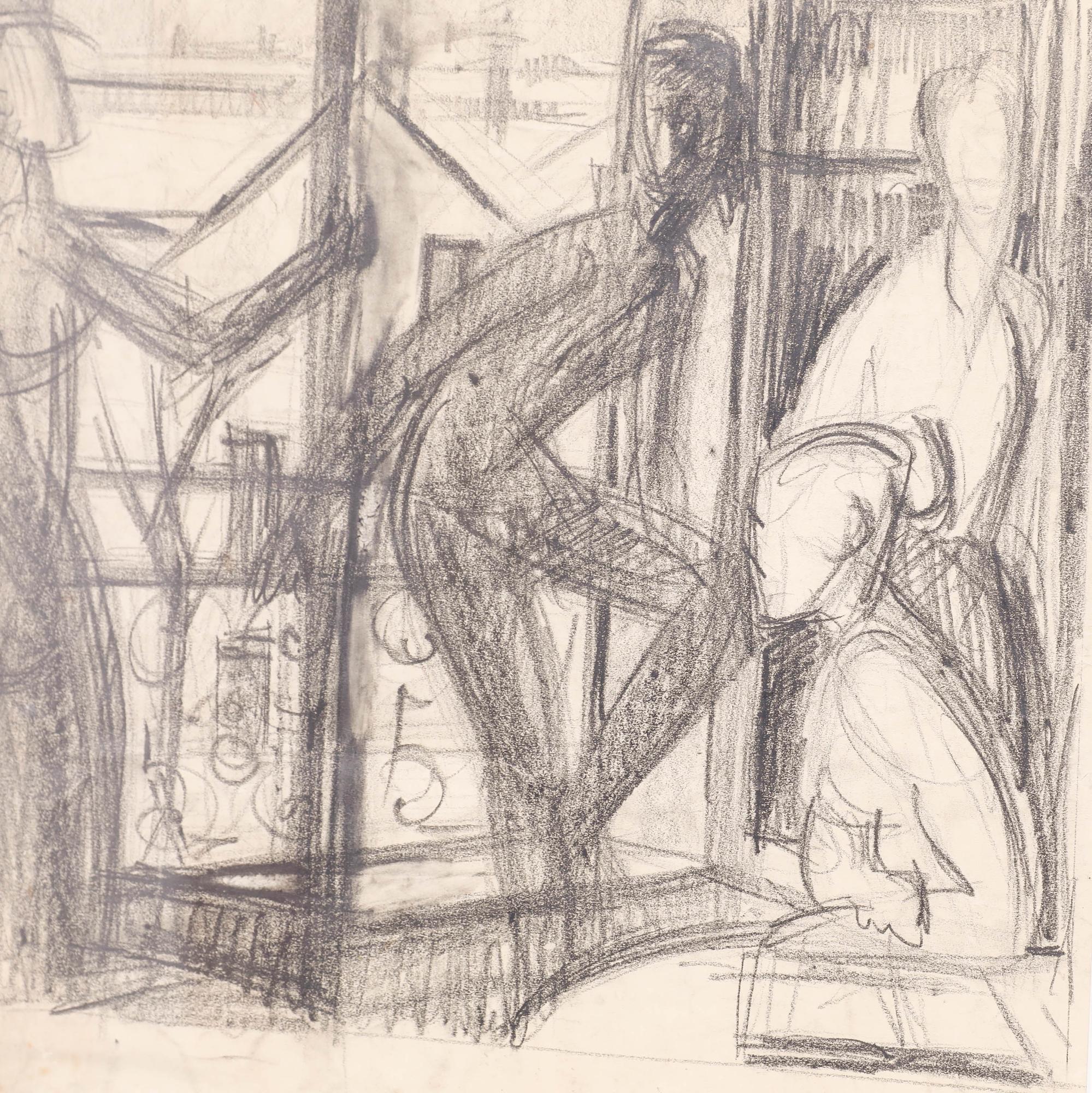 Pierre Neveu (b.1929) - Mid 20th Century Charcoal Drawing, Full House For Sale 3