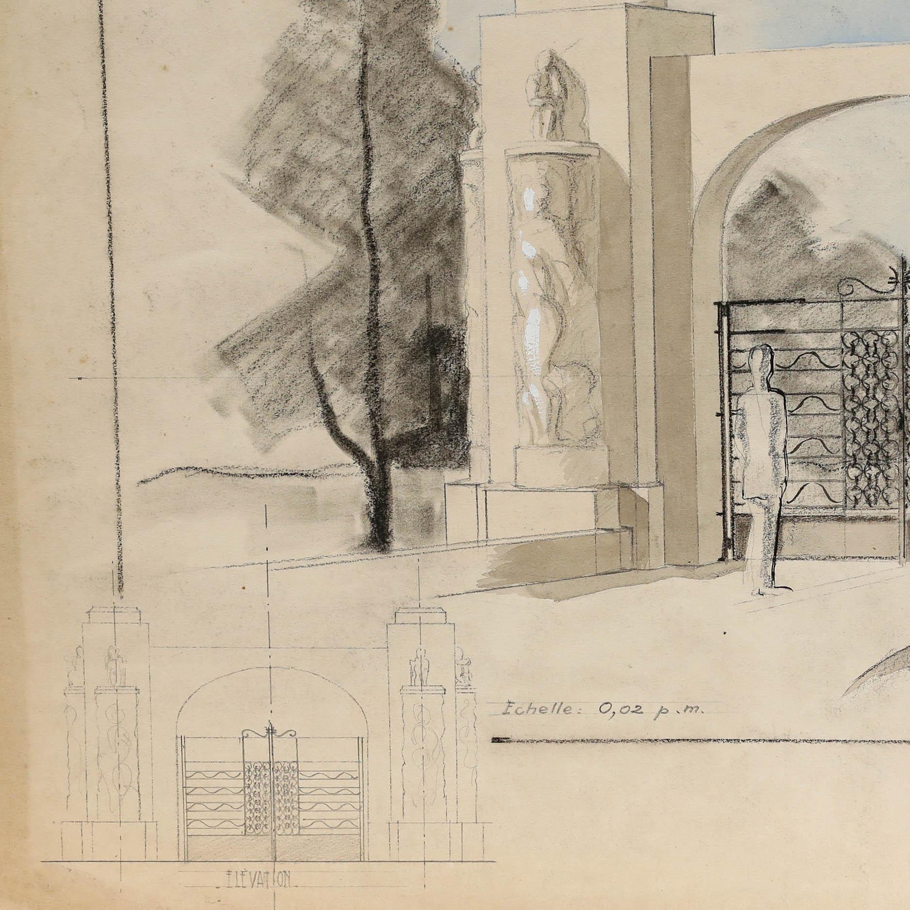 Pierre Neveu (b.1929) - 1949 Gouache, Garden Gate For Sale 2