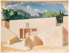 Pierre Neveu (b.1929) - Mid 20th Century Gouache, Entrance to the Terrace