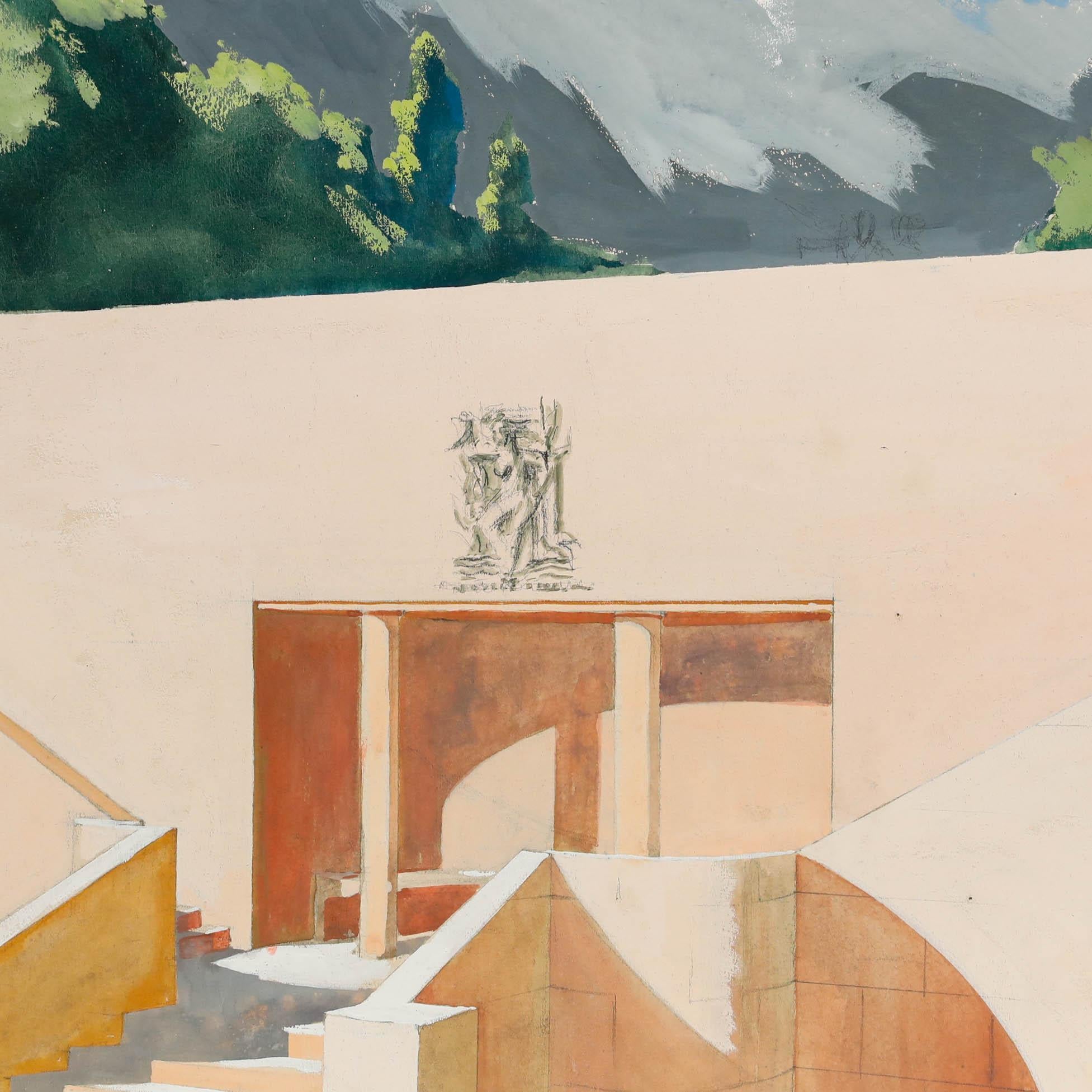 Pierre Neveu (b.1929) - Mid 20th Century Gouache, Entrance to the Terrace For Sale 2