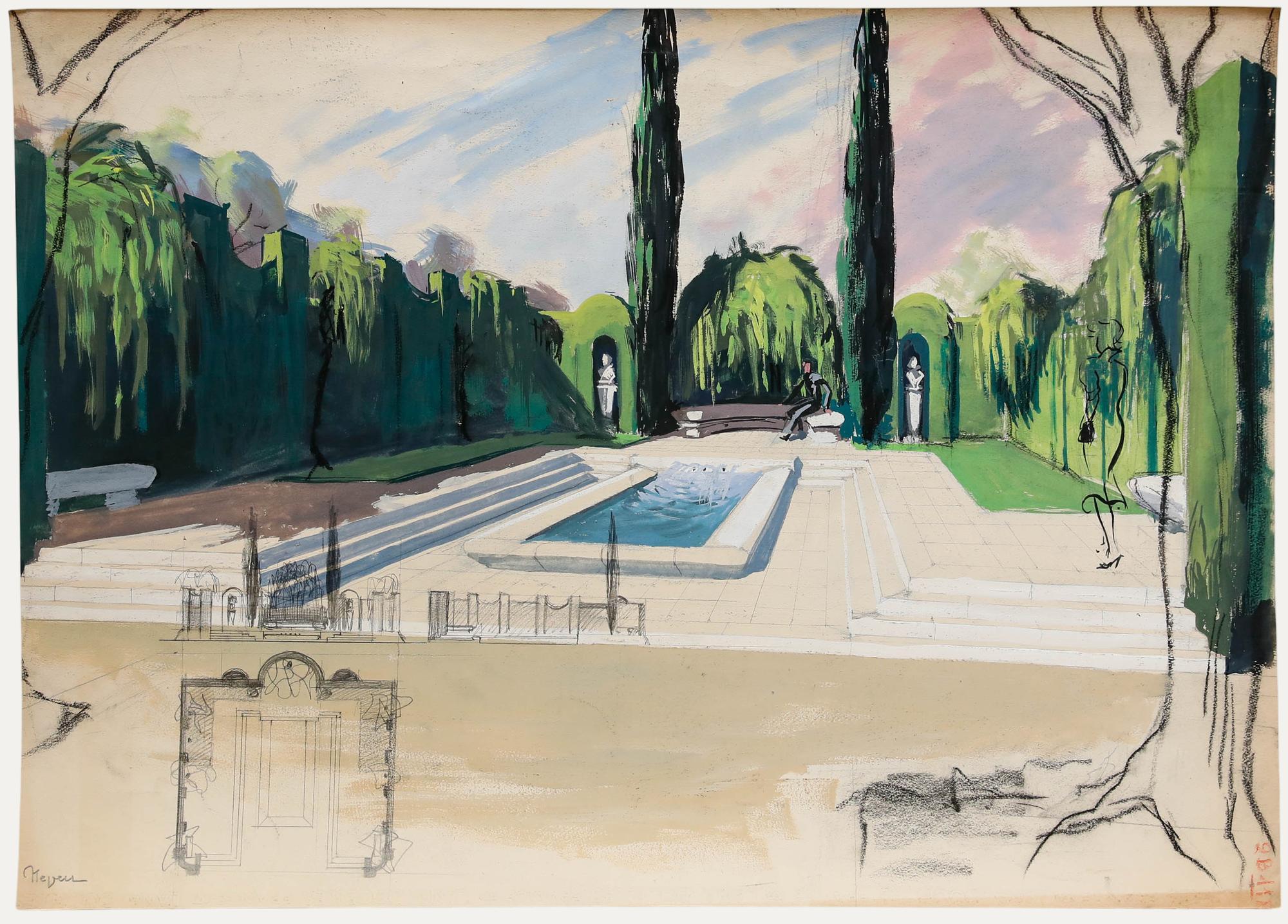 Moderne Landschaftszeichnungen und -aquarelle