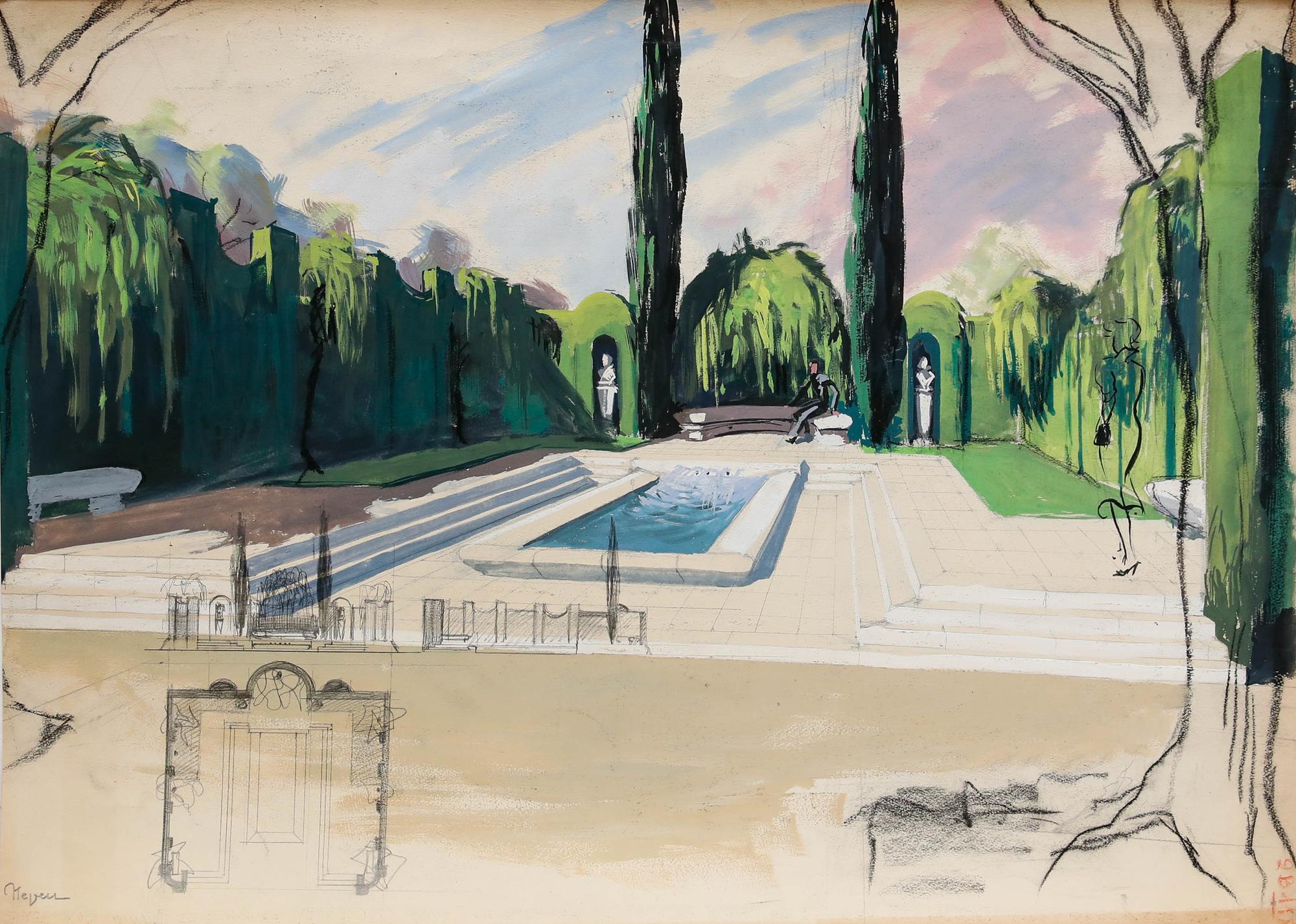 Pierre Neveu (b.1929) - Mid 20th Century Gouache, The Garden For Sale 1