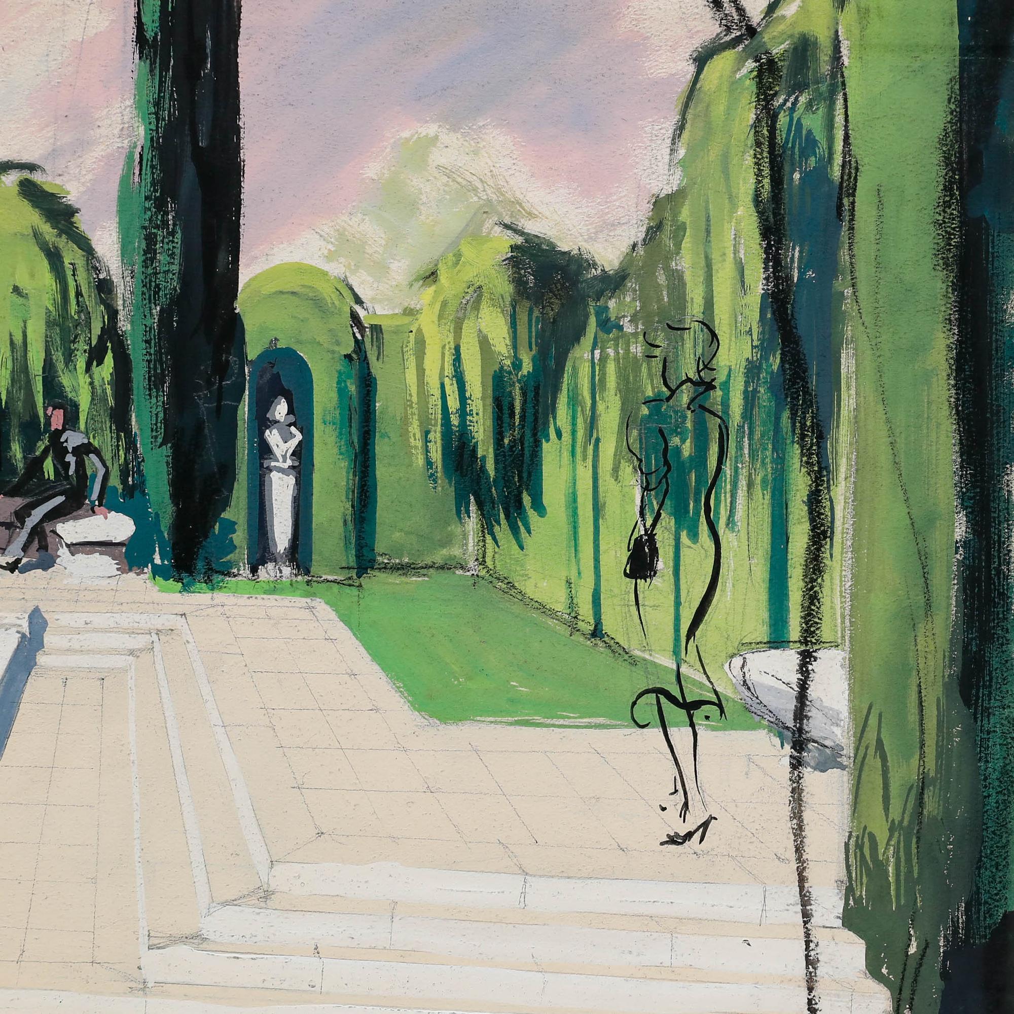 Pierre Neveu (b.1929) - Mid 20th Century Gouache, The Garden For Sale 3