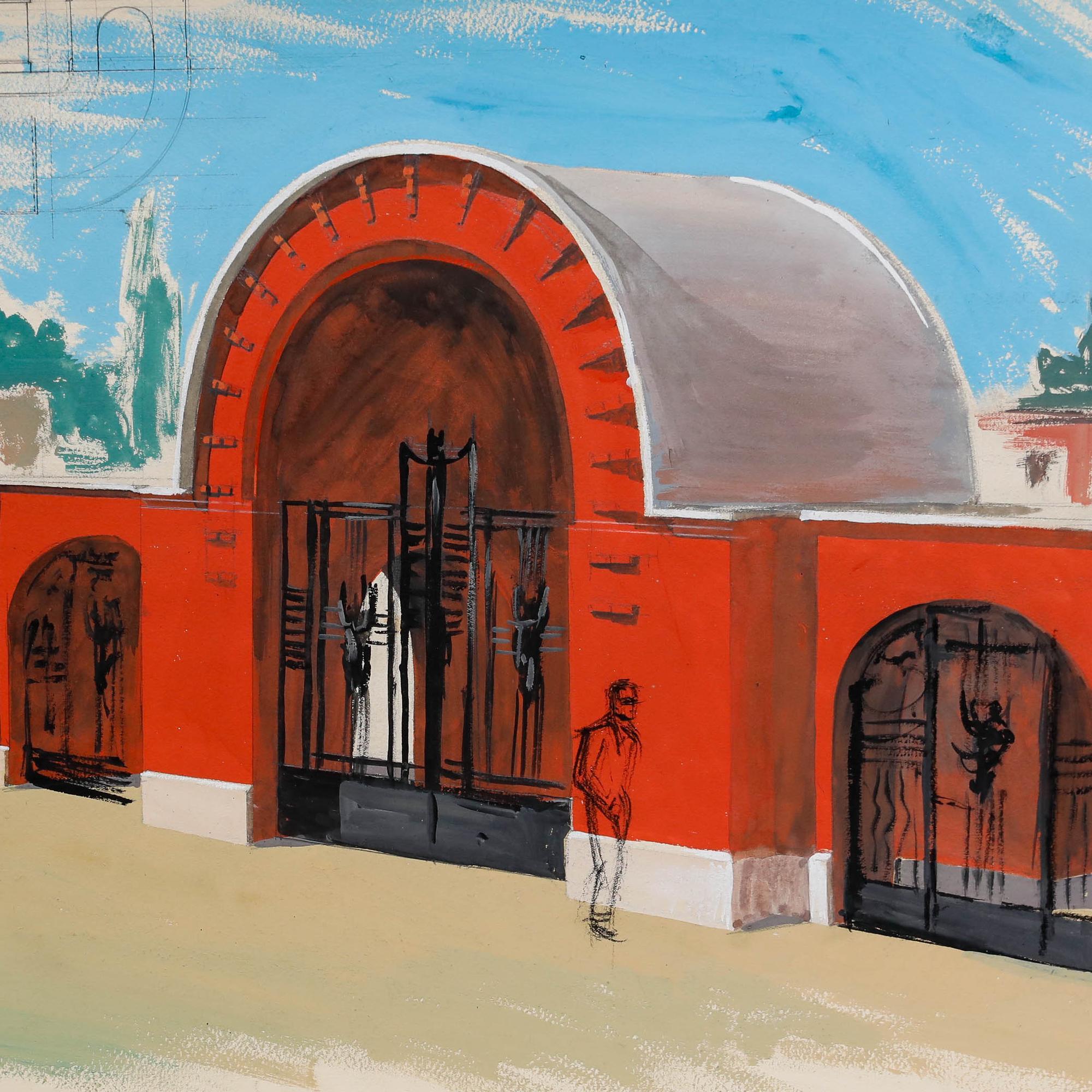 Pierre Neveu (b.1929) - Mid 20th Century Gouache, The Red Arch For Sale 3