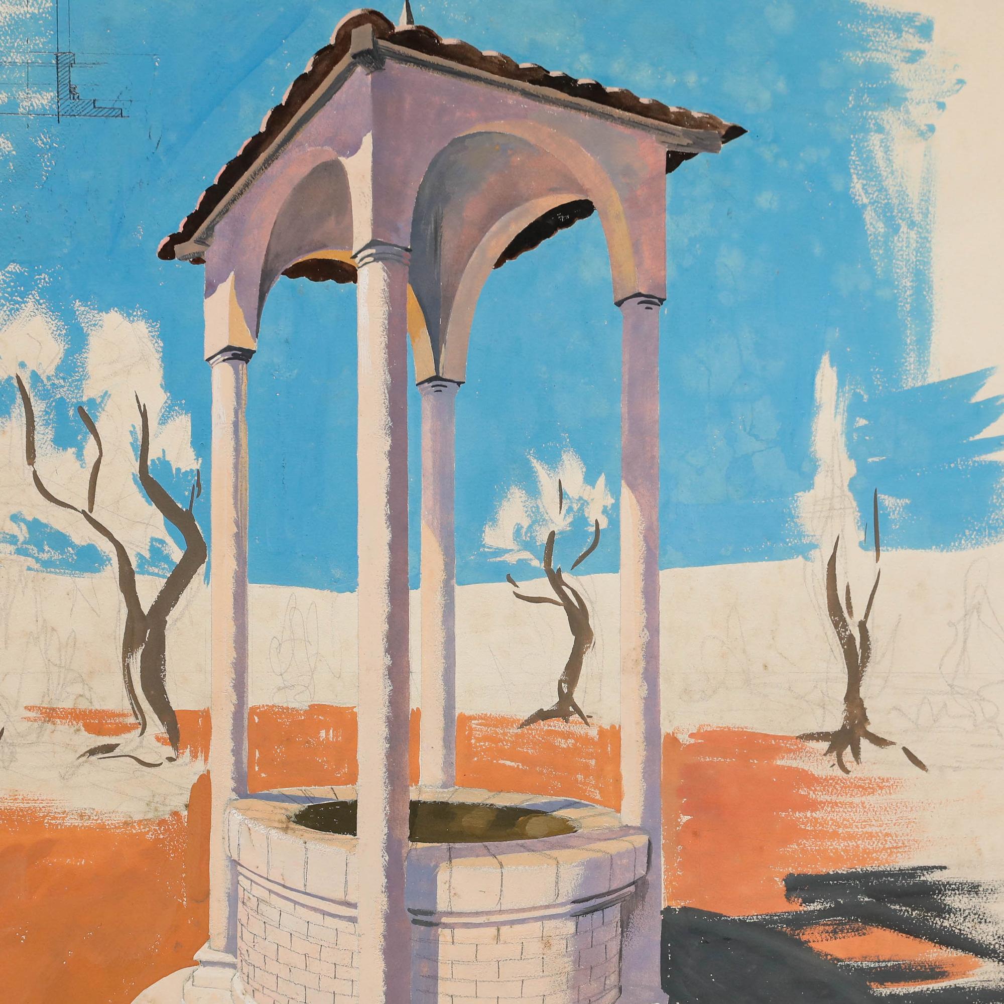 Pierre Neveu (b.1929) - Mid 20th Century Gouache, The Well For Sale 3