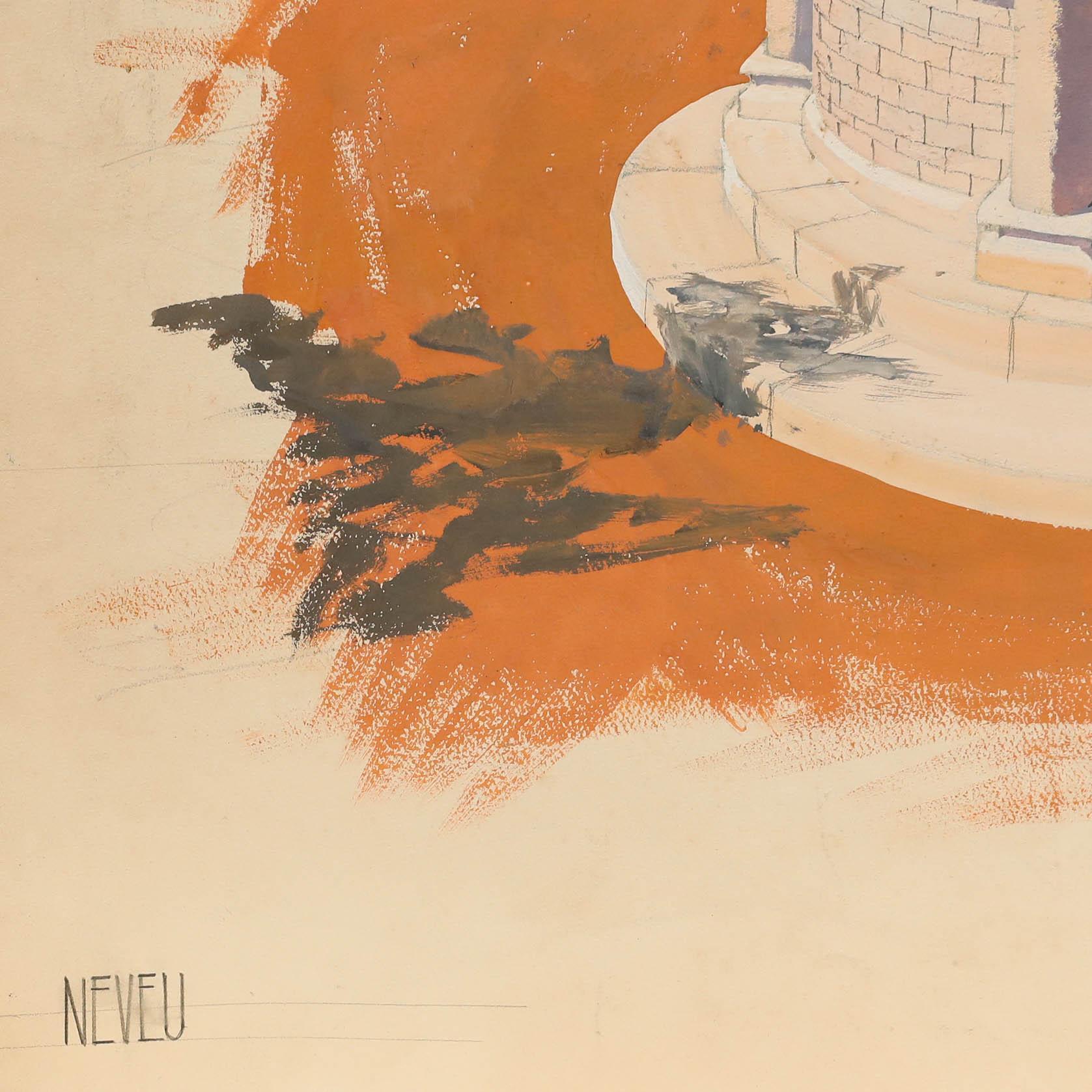 Pierre Neveu (b.1929) - Mid 20th Century Gouache, The Well For Sale 4