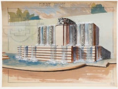 Pierre Neveu (b.1929) - Mid 20th Century Gouache, The Fountain