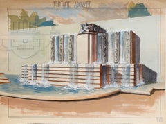 Pierre Neveu (n.1929) - Mediados del siglo XX Gouache, La Fuente