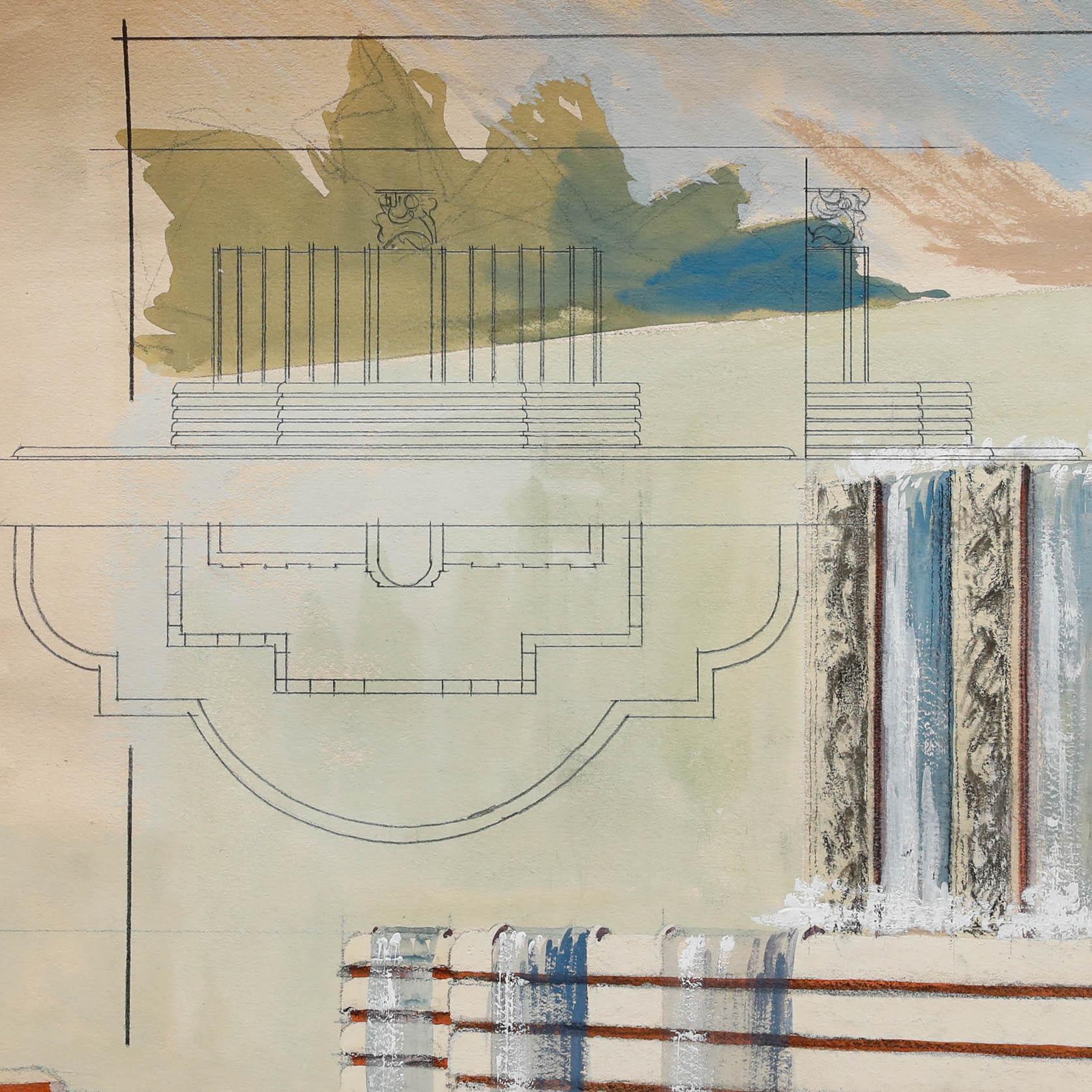 Pierre Neveu (b.1929) - Mid 20th Century Gouache, The Fountain For Sale 2