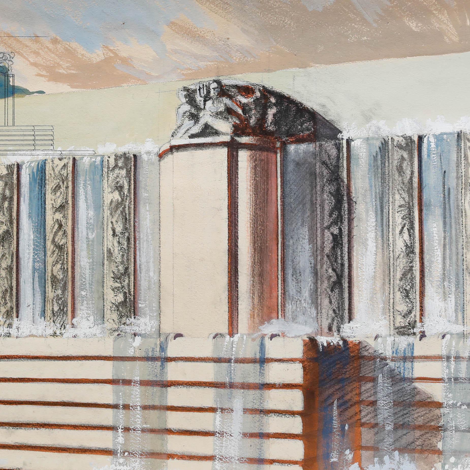 Pierre Neveu (b.1929) - Mid 20th Century Gouache, The Fountain For Sale 3