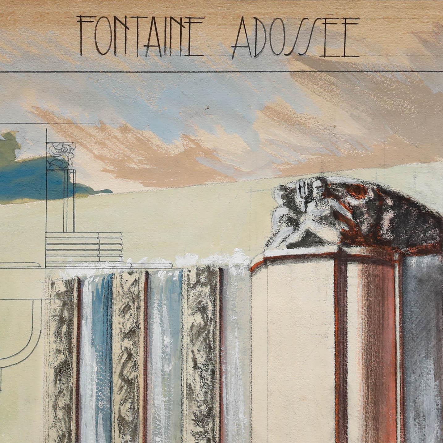 Pierre Neveu (b.1929) - Mid 20th Century Gouache, The Fountain For Sale 4