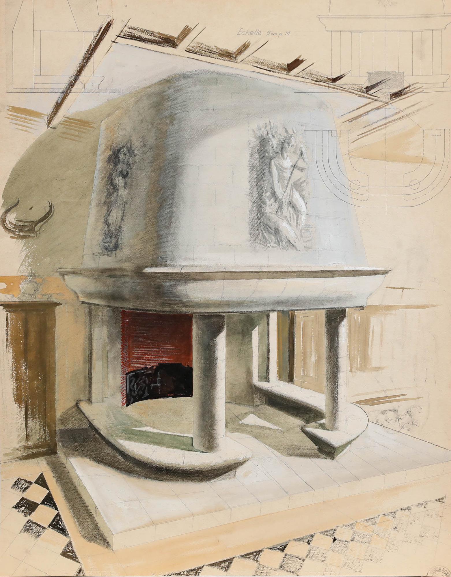 Pierre Neveu (b.1929) - Mid 20th Century Gouache, Echelle For Sale 1