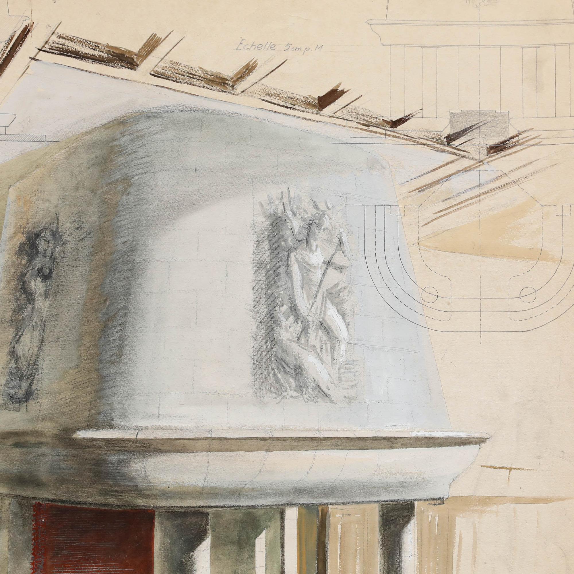 Pierre Neveu (b.1929) - Mid 20th Century Gouache, Echelle For Sale 3