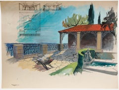 Pierre Neveu (b.1929) - Mid 20th Century Gouache, Rooftop Terrace